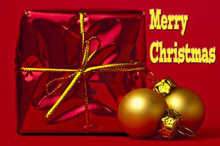 圣诞快乐卡片黄色派对季节性礼物惊喜红色背景图片