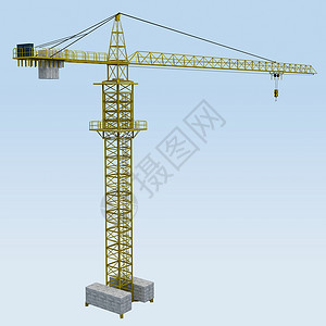 建筑起重机黄色建造机器活动设备白色工程工业背景图片