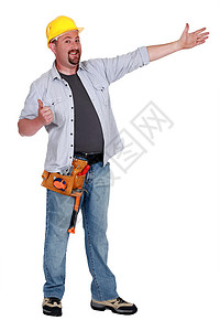 木匠举起拇指工具建筑衣领承包商衣服职业安全电工装修领班家高清图片素材
