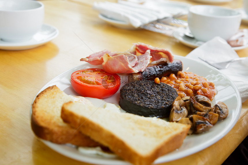 苏格兰全早餐布丁英语美食面包油炸香肠熏肉咖啡店文化盘子图片