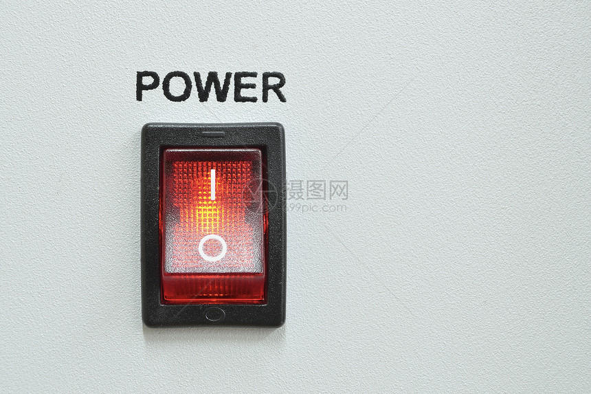 电源开关红色力量控制板控制按钮照明宏观图片