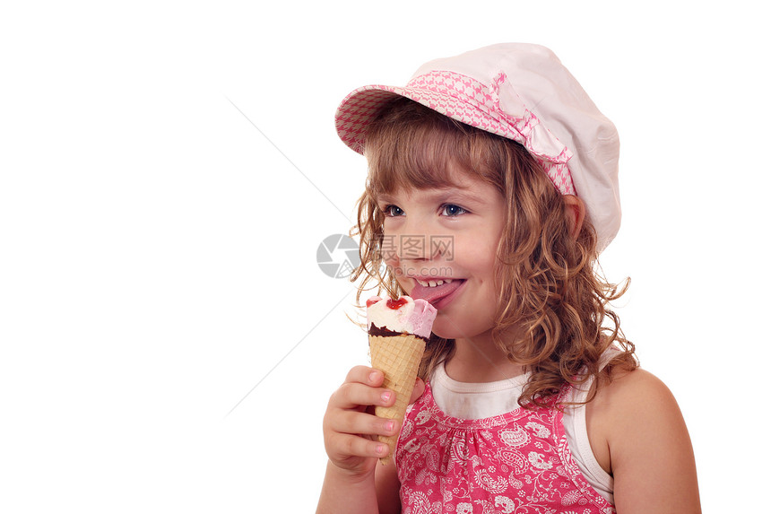 快乐的小女孩 有冰淇淋白雪糕图片