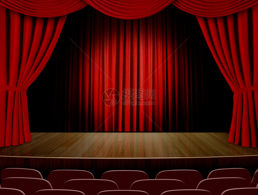 剧院窗帘和红色座位图片