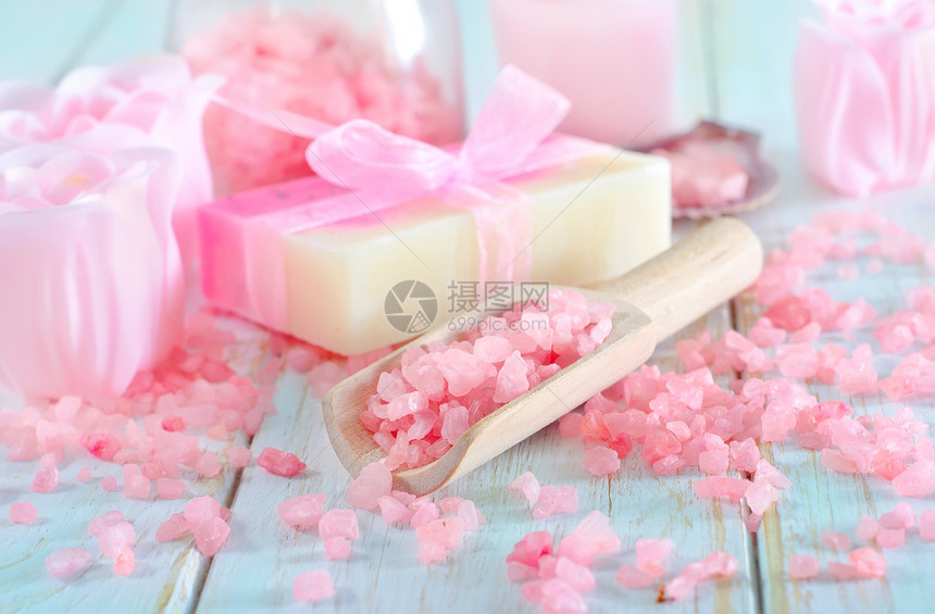 盐和肥皂玫瑰工具木头卫生成套奢华冥想薰衣草按摩化妆品图片