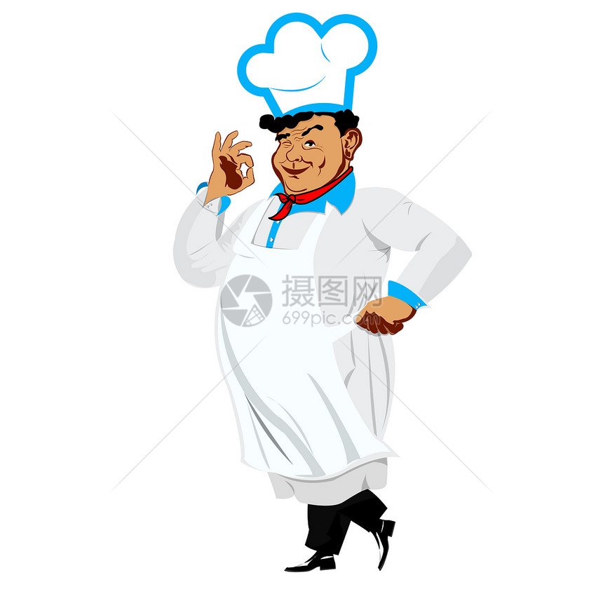 白色背景的有趣的厨师快乐图片