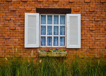 窗户插图村庄国家绿色房子晴天房间木头框架花园背景图片