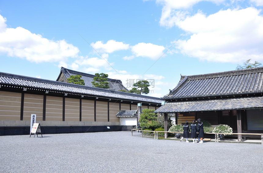 古老的日本建筑 日本京都文化木头寺庙纪念碑遗产堡垒古董蓝色入口城堡图片