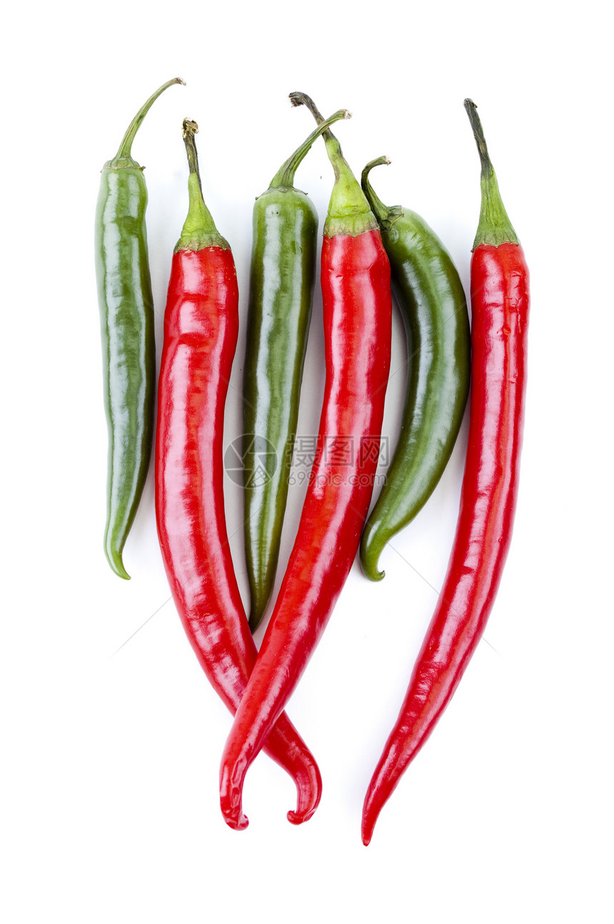 垂直一系列绿色和红辣椒辣椒白色香料蔬菜红色食物图片