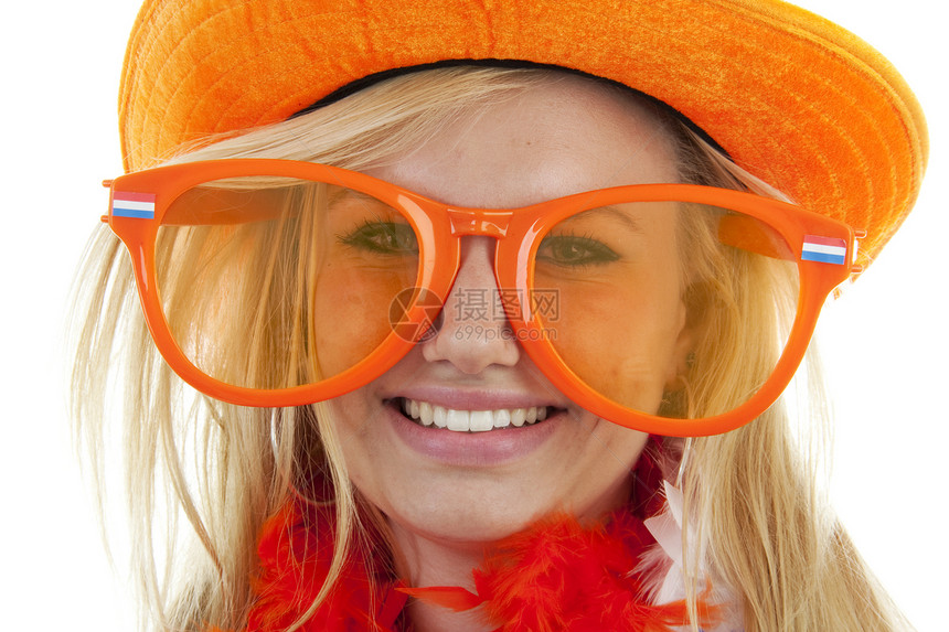 女达屈女子足球球迷帽子游戏金发女郎支持者配饰竞赛女士运动橙子眼镜图片