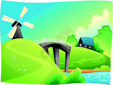 田园风车有风车的乡边设计图片
