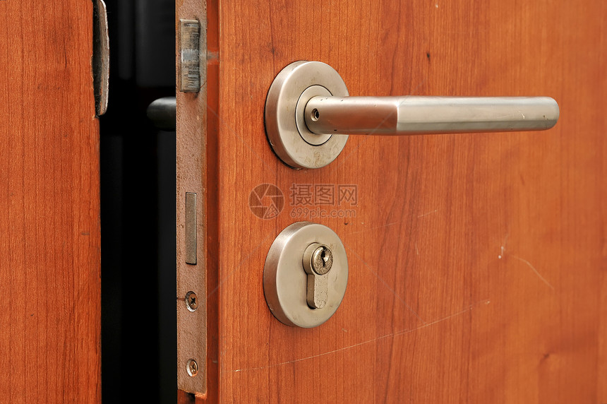 门处理器锁孔入口棕色门把手金属住宅木头办公室房间钥匙图片