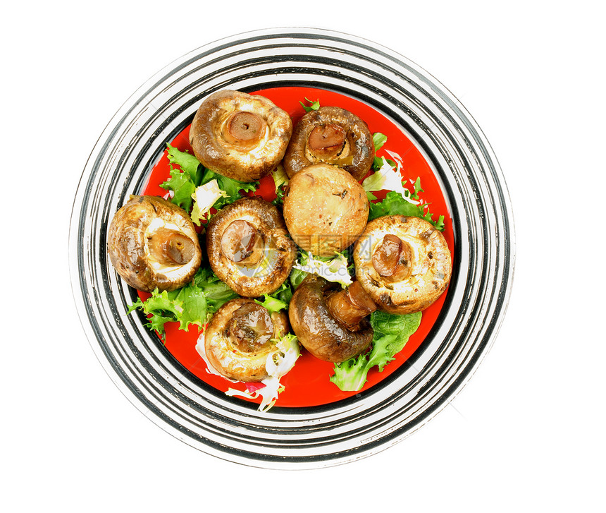 Grilled 蘑菇盘子吃饭食用菌晚餐蔬菜金子美食家油炸素食青菜图片