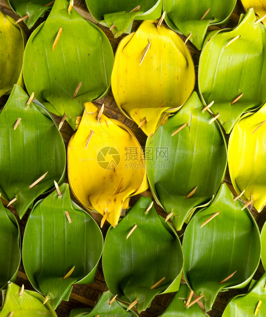 香蕉的计数糖棕植物科种子编织水果工艺糖果蒸汽树叶篮子图片