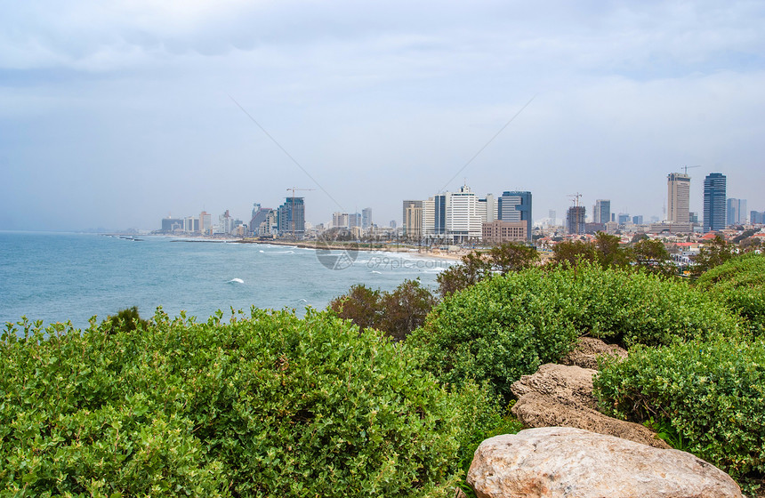 特拉维夫海滩全景 贾法 以色列雅法摩天大楼城市酒店支撑太阳旅行海浪景观建筑物图片