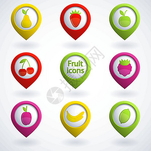 苹果通话界面水果图标粉色李子按钮插图圆形互联网食物绿色黄色香蕉插画