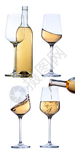 美岱召一套白葡萄酒在白色背景上的玻璃酒厂液体高脚杯饮料黄色剪裁酒精小路背景