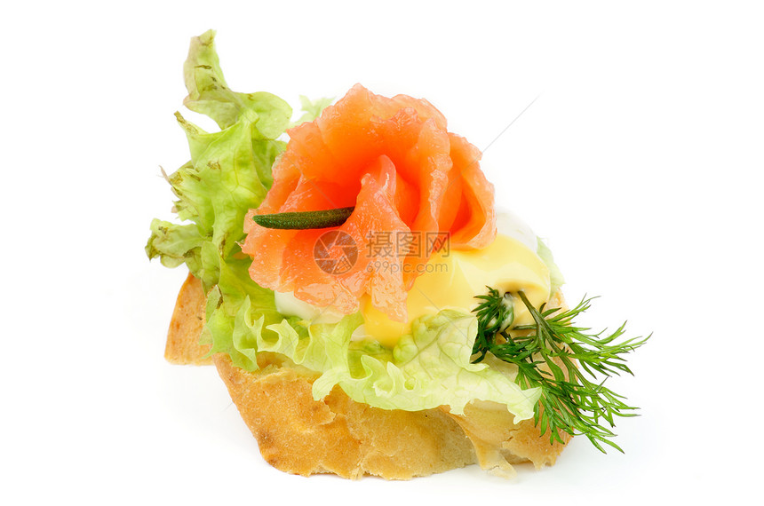 鲑鱼草橙子面包食物美食家绿色烟熏装饰黄色小吃海鲜图片