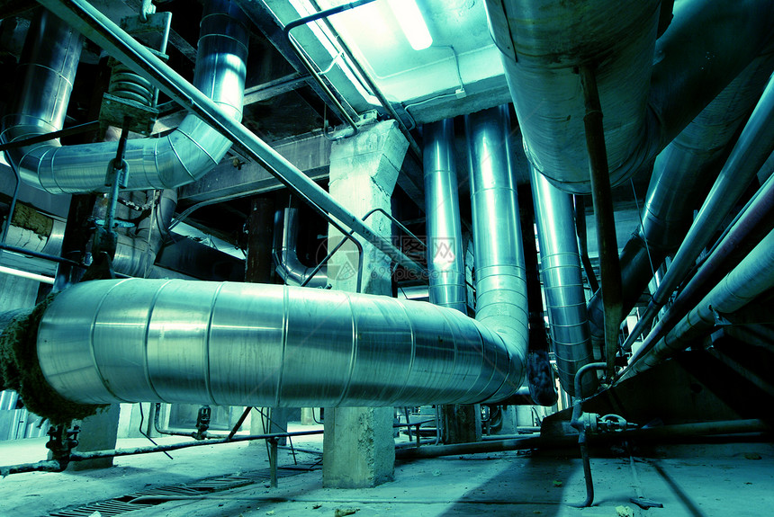 工业区 蓝色钢管管道力量机械齿轮压力计工程师燃料金属运输技术压力图片