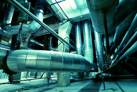 工业区 蓝色钢管管道力量机械齿轮压力计工程师燃料金属运输技术压力研究高清图片素材
