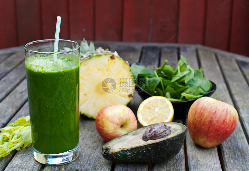 健康果汁养分桌子菠萝食物排毒橙子叶子薄荷菠菜健康饮食图片