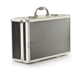 黑色手提箱 在白色上隔离盒子行李金属工具案件配饰背景图片