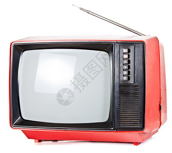 重型便携式电视机黑色袖珍射线管脑袋红色管子屏幕监视器娱乐电视背景图片