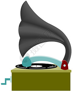 音乐盒子古老的留声机玩家古董曲柄复古风格嗓音黄铜技术盒子文化插画