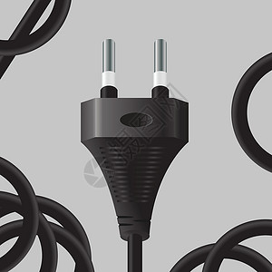 电缆钳电源插件电脑绳索插图电缆电气金属插头活力黑色塑料插画