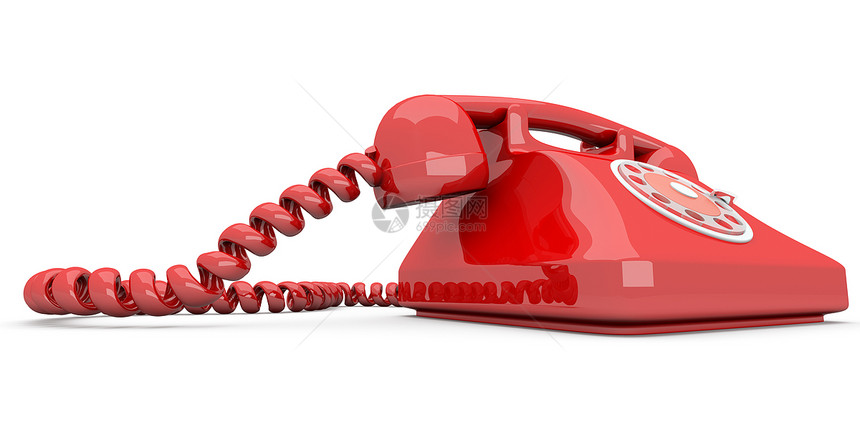 红电话渲染计算机电讯讲话红色塑料拨号电缆技术白色图片