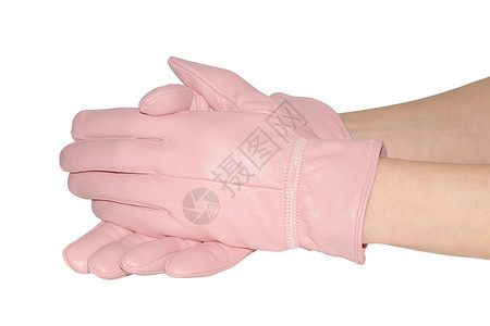 白色上最优雅的女性粉色手套背景图片