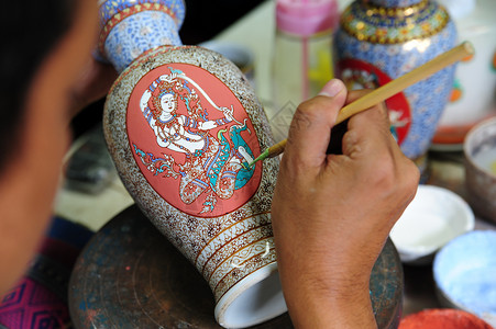 油漆绘画花盆艺术家活动手指拇指艺术工艺品杯子篮子文化背景图片