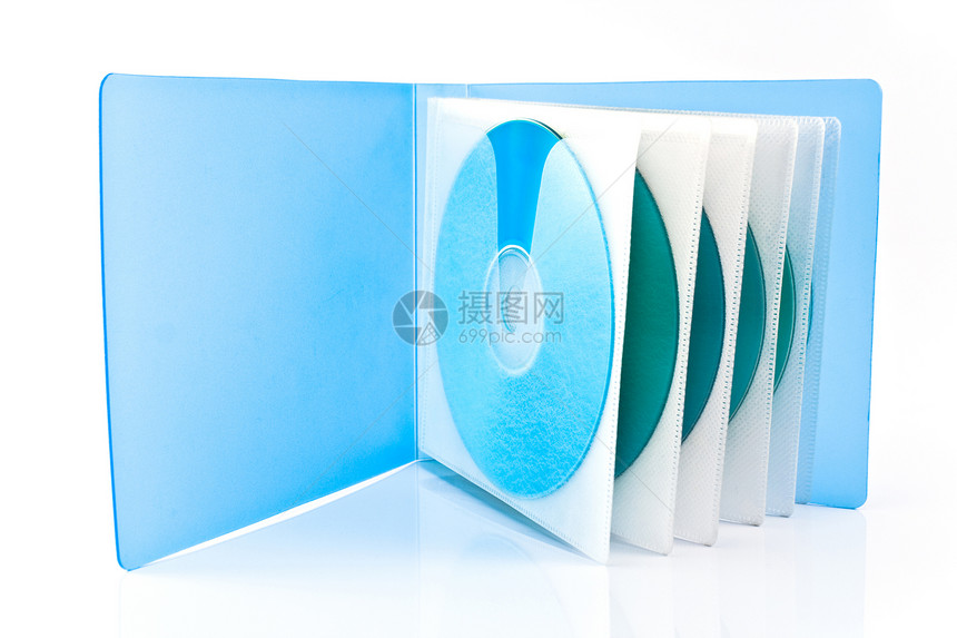 CD和DVD光盘的袋盒子包装空白圆圈商品塑料燃烧技术视频磁盘图片
