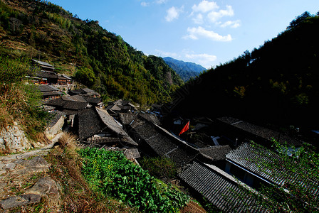 古老的村庄 林吊房屋古村落石墙竹子农村背景图片