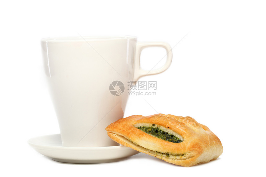 白茶杯加面包包饮料液体午餐包子食堂食物咖啡店盘子饼干茶点图片
