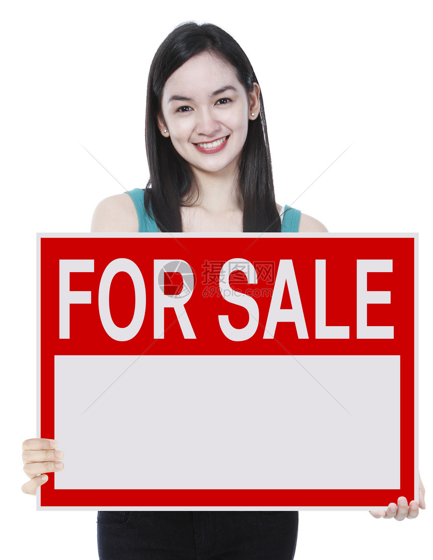 出售标志红色销售广告微笑商业女性房地产招牌白色图片