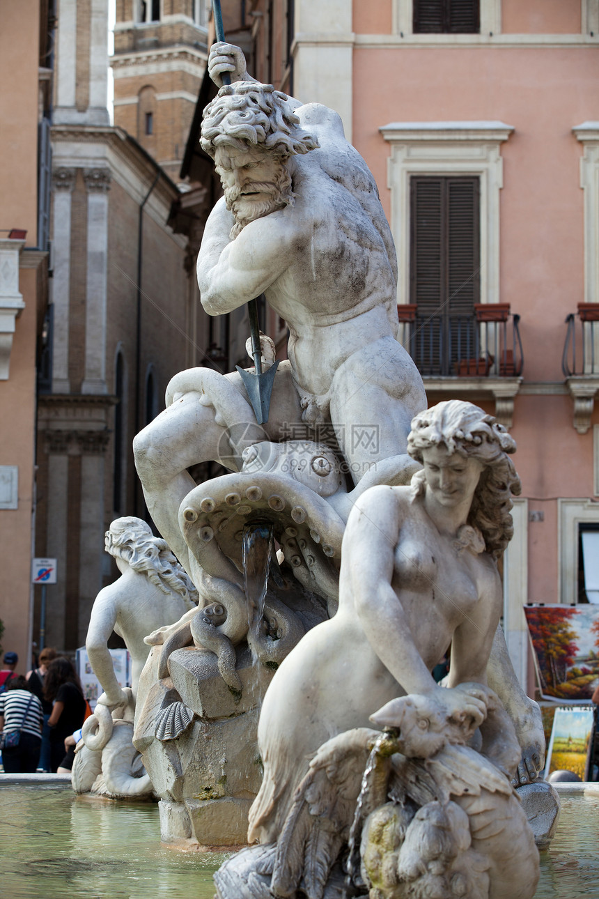 意大利罗马Neptune不老泉建筑学雕塑建筑历史性广场旅游大理石历史喷泉海王星图片