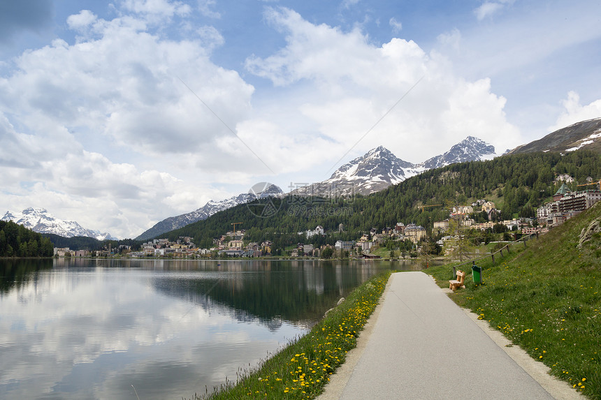 St moritz 威兹兰岩石村庄土地全景冰川高山城市天空建筑旅行图片