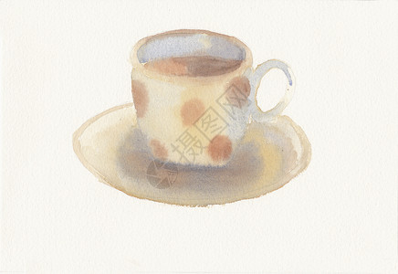我亲手画的茶杯和碟子水彩咖啡飞碟杯子艺术绘画手绘背景图片