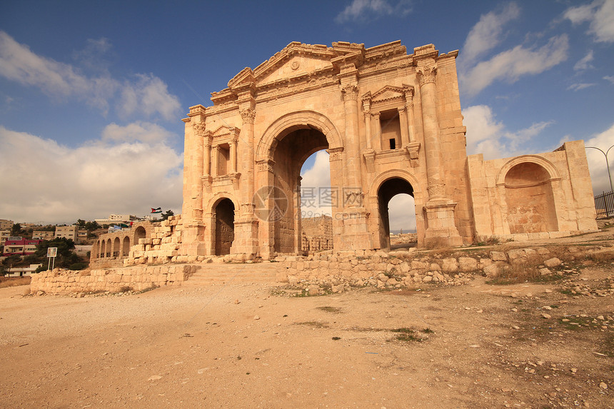 哈德里安拱门 约旦贾拉什帝国首都天空寺庙石头建筑学历史旅行文明沙漠图片