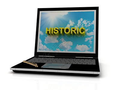 笔记本电脑屏幕上的历史标志背景图片