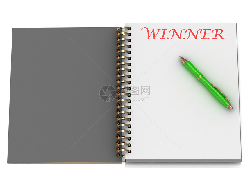笔记本页上的 WINNER 单词图片