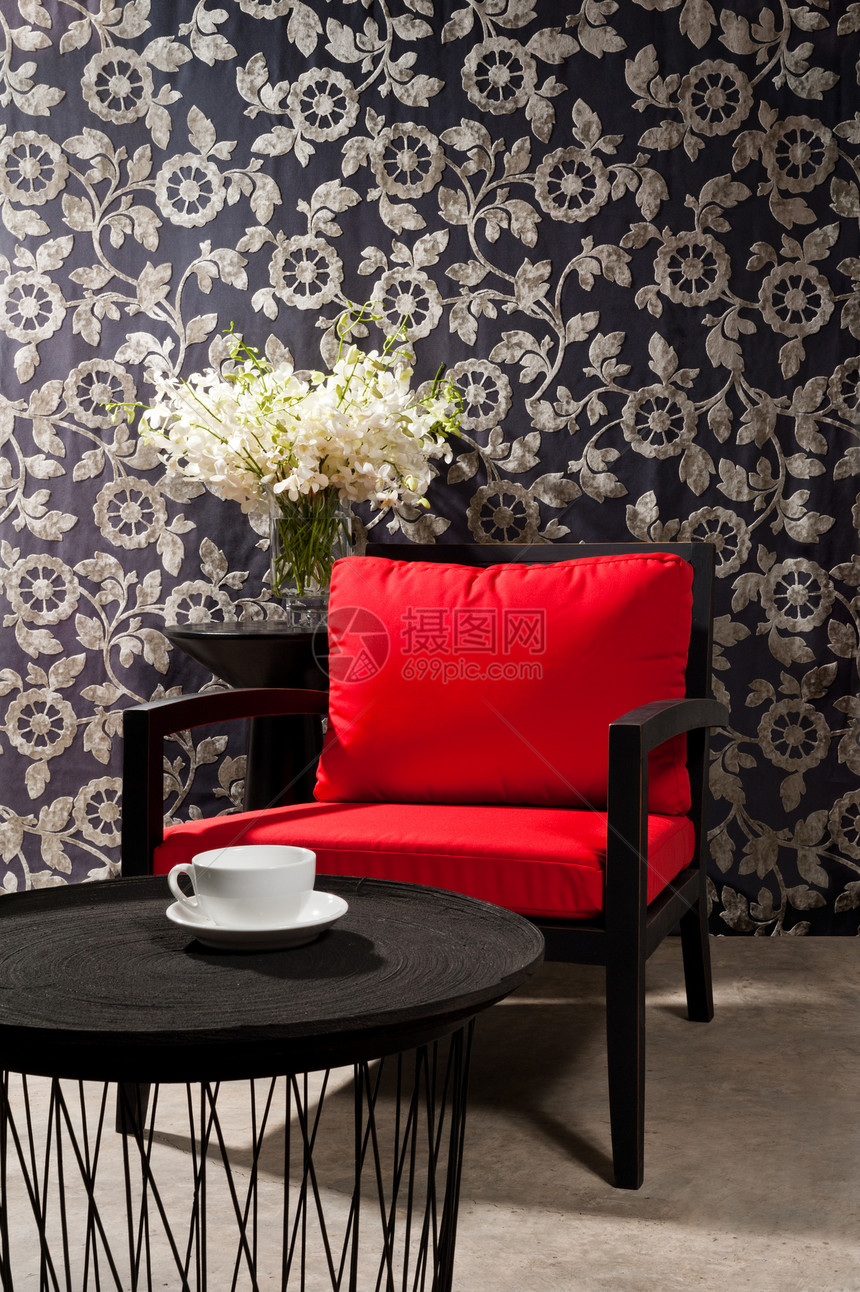 黑色黑红椅子枕头织物地面餐具柜扶手椅公寓墙纸客厅设计师休息室图片