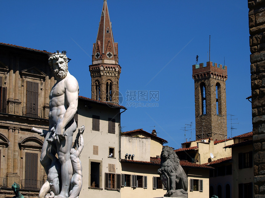 佛罗伦萨雕塑雕像狮子双锥喷泉海王星艺术纹章广场领主图片