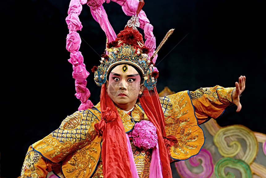 中国传统歌剧演员 演戏服和戏剧服装文化头饰想像力化妆品摄影面部音乐舞蹈男人展示图片
