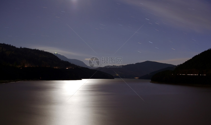 夜间湖边图片