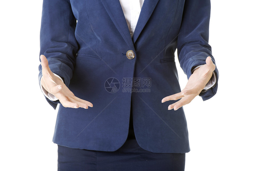 商业妇女手推介会口号女性营销手势展示人士棕榈女士商务图片