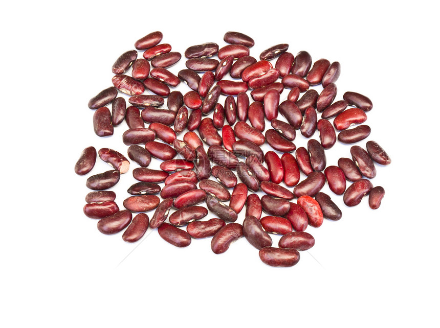 在白色背面灰状体上隔离的干豆或红豆菜豆食物豆类植物宏观红色粮食团体种子图片