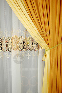 金黄黄色丝丝幕风格房间窗户流苏织物乐队奢华入口扬声器推介会背景图片