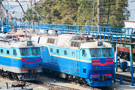 铁路维修仓库站商业运输水平框架机器车辆电缆蓝色城市摄影背景图片
