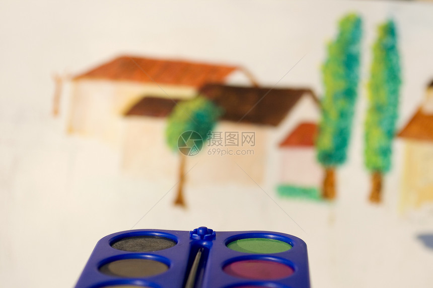 水彩风格蛋彩画工作室绘画正方形画架学校歌剧树木支架图片